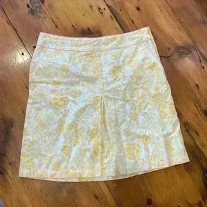 Ll Bean Yellow Floral skirt with pink stitching 100% cotton size 14
